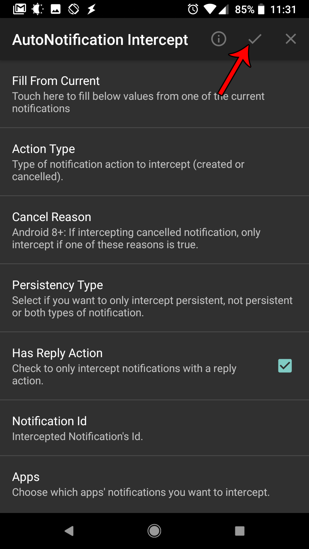 Clicking the checkmark to confirm your changes