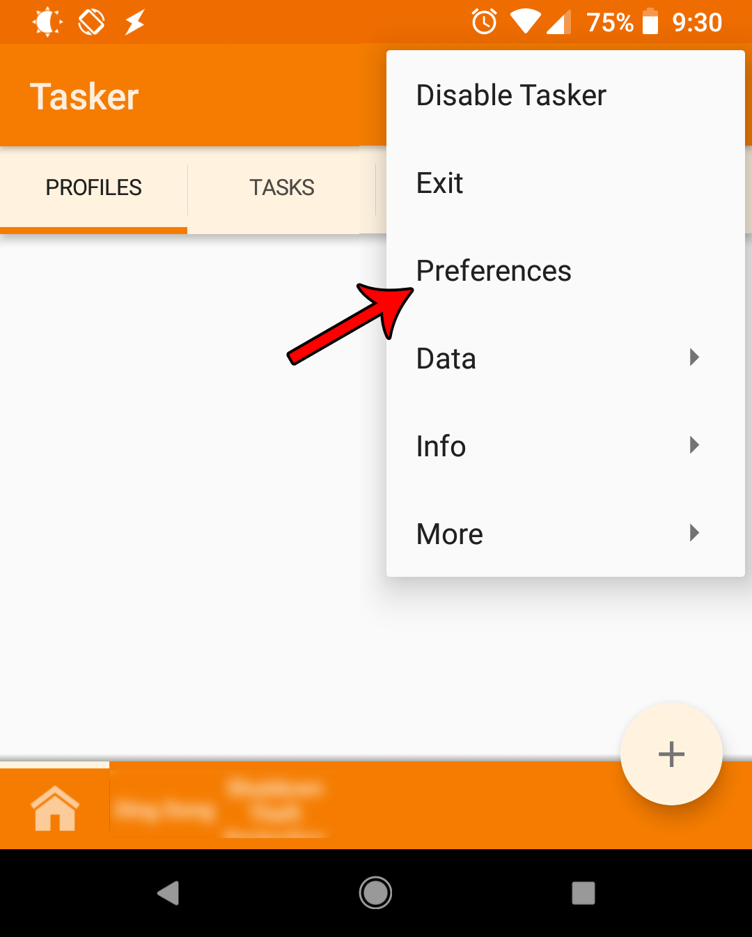 Tasker context menu to access preferences