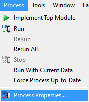 Xilinx Process context menu highlighting 'Process Properties...'