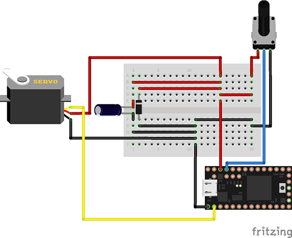 Second Demo Wiring Diagram. Linear Servo controlled by Pot