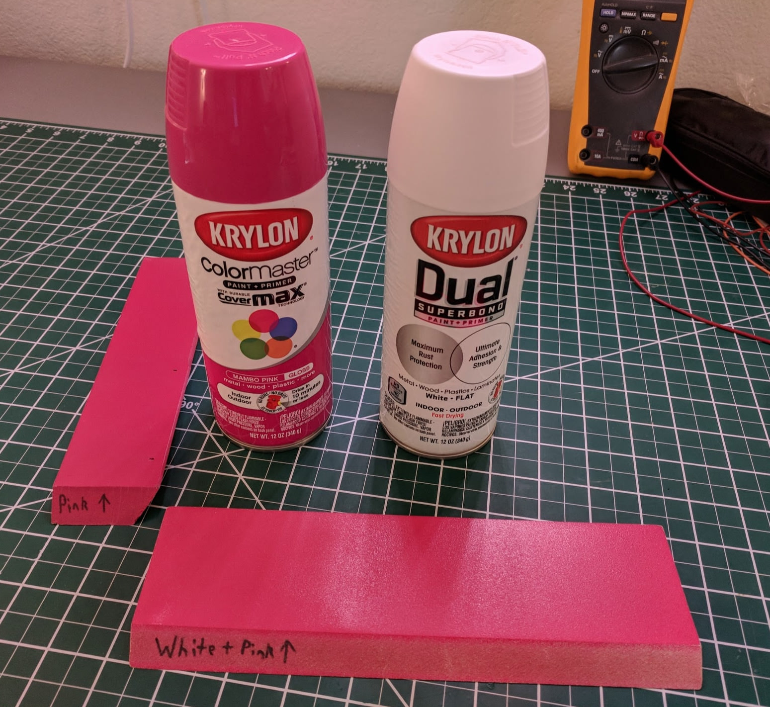 Testing the right paint combinations, Krylon white paint/primer and Krylon Mambo Pink