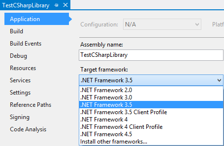 C# Project Properties->Application->Target Framework (.net version)
